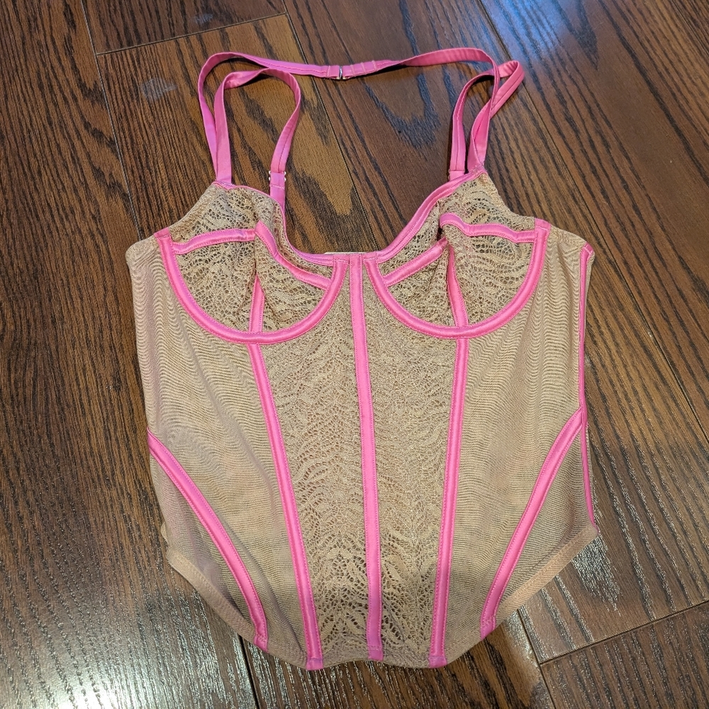 Parade Women's Pink Tan Corset Bra Lingerie Lace Party Festival Boho S Spring